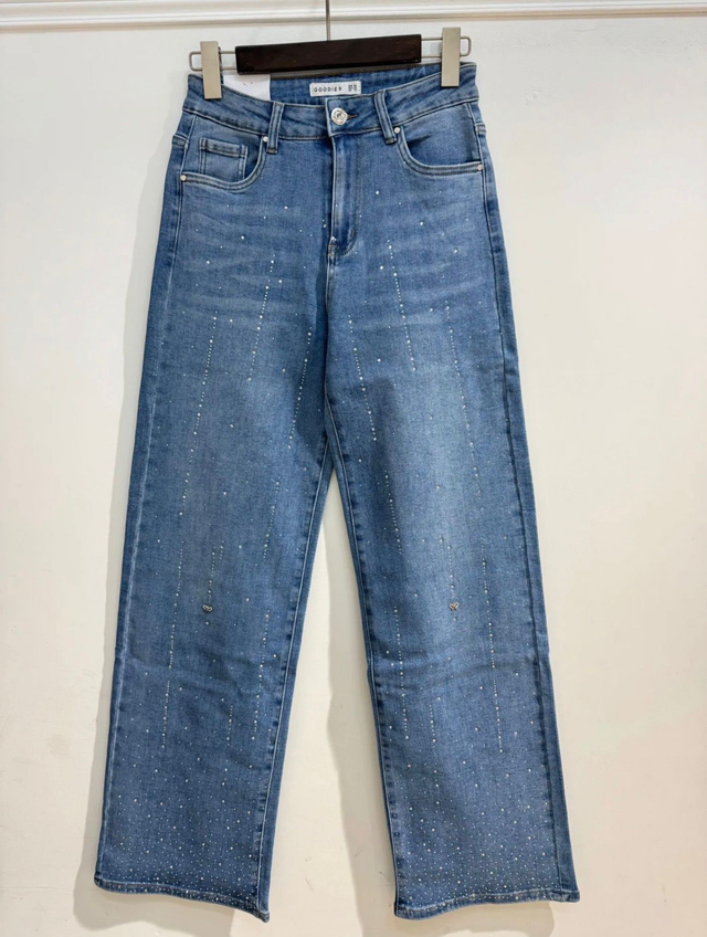 Goodies wide leg jeans met glitter/vlinder - jeans blauw