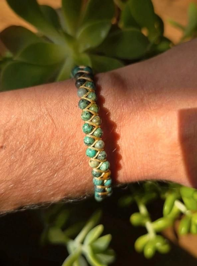 Turquoise africaine - Bracelet double rang, réglable
