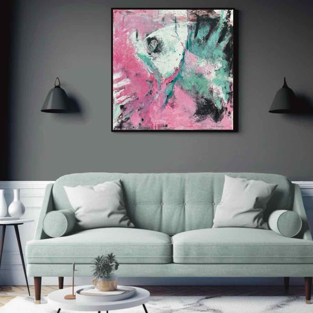 Authenticité, 80x80x2,5cm, Œuvre de l’artiste Eva Chesneau, sur TOILE, bords peints, prêt à être accroché, sans cadre