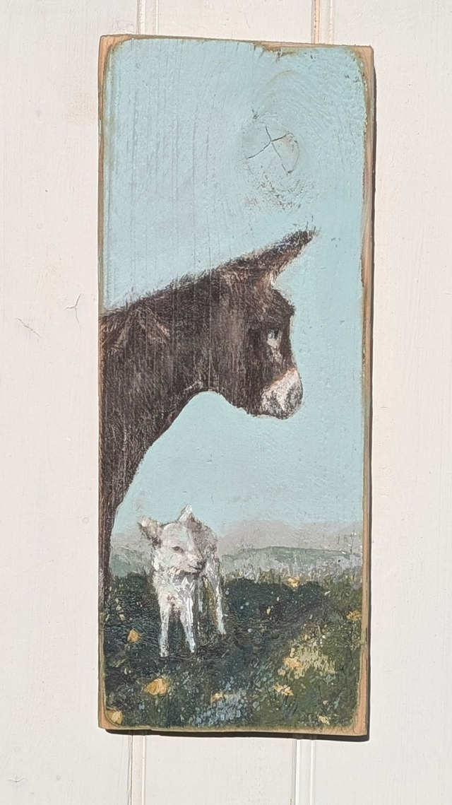 Donkey offering shade to the lamb - Hand crafted Reclaimed Wood