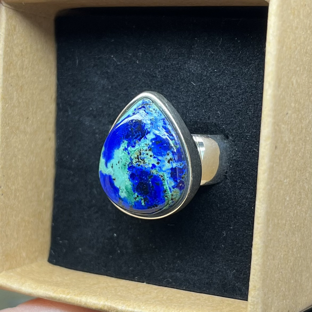 Bague en argent et Azurite Chrysocolle - Taille 55