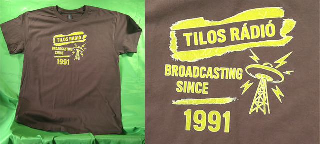 Mens T-Shirt - Dark Chocolate - Size 'L' - UFO Broadcast Tilos Radio Inspired Design - Tilos Maraton Glasgow 2025 Edition - Profit goes to tilos.hu 