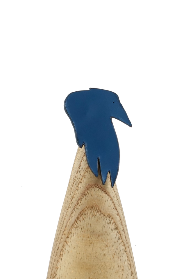 Broche motif Corbeau en cuir tannage végétal -  HANE Bleu Vif