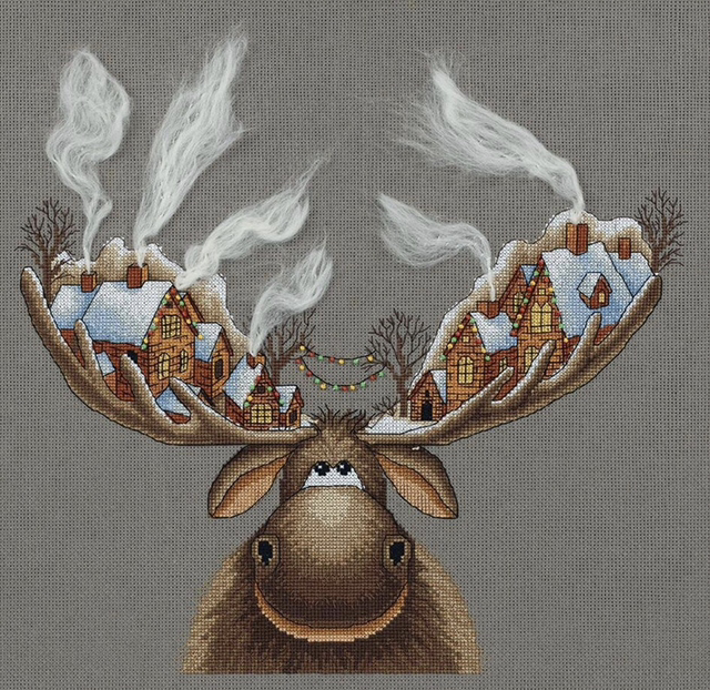Panna Counted Cross Stitch Embroidery Kit 16ct 28 X 33 Cm Christmas Moose.