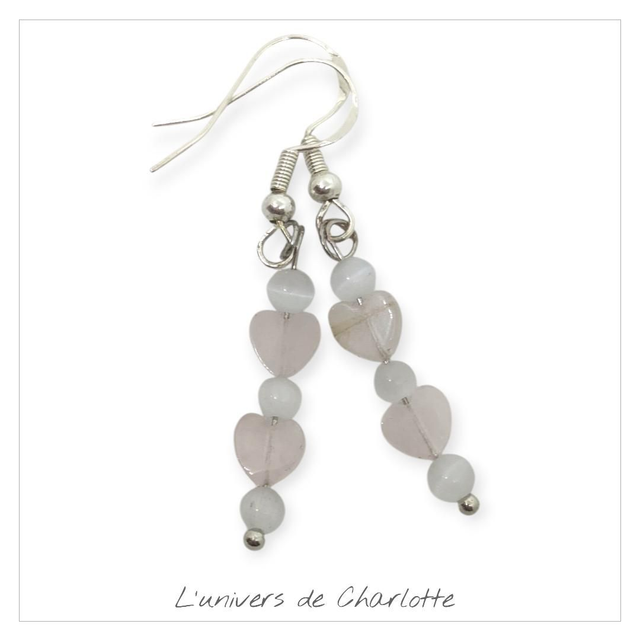 Boucles d'oreilles "Sélénite/Quartz rose" BO-026