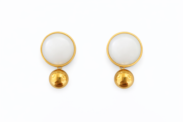 Pendientes acero dorado y perla holográfica 