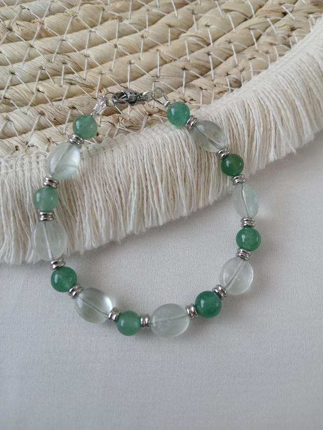 Dames armband Fluoriet en Aventurijn met zilverkleurig RVS (1.265)