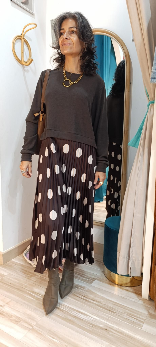 Vestido punto topos falda plisada