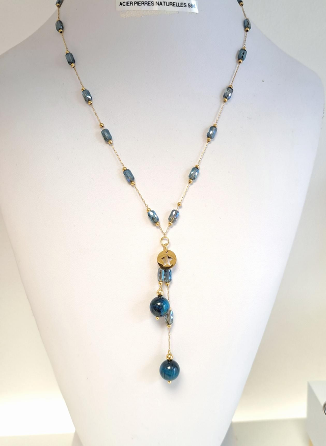 Collier acier cristal et kianites