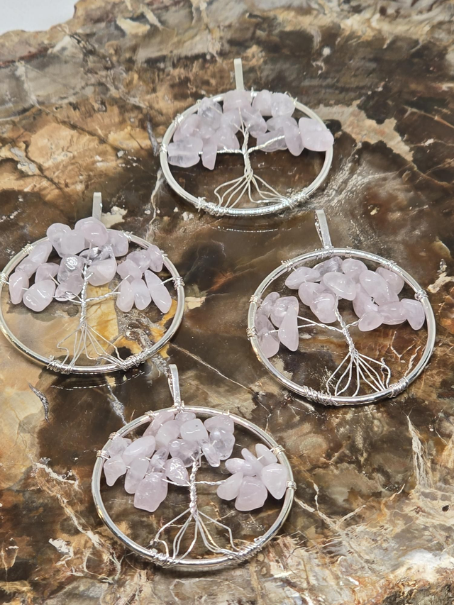 Pendentif Arbre de vie Quartz rose 