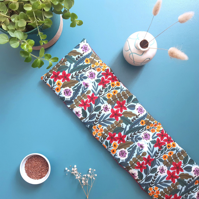 Bouillotte sèche aux graines de lin bio - Grande pour cervicales / Jungle fleurie