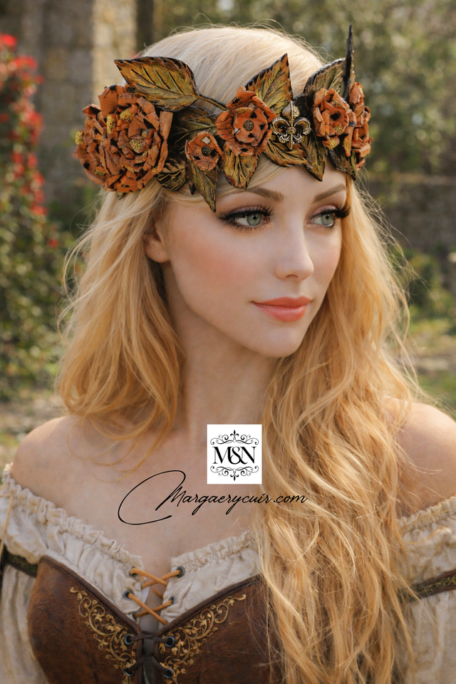 Couronne de roses musicales de cuir