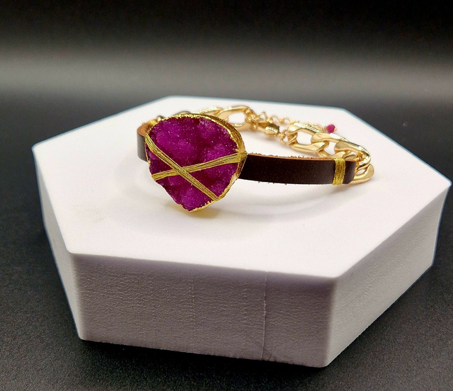 Pink Druzy Leather Bracelet