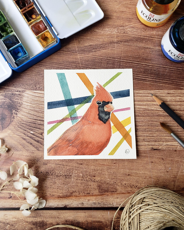 Aquarelle originale - Cardinal rouge