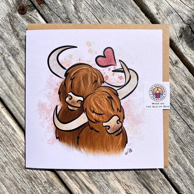 Highland cow couple greeting card - Valentine or other occasion