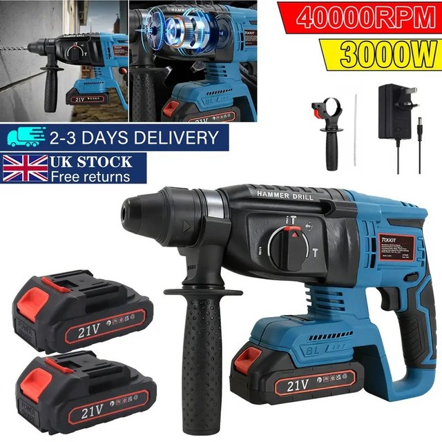 2 Batteries + Cordless Hammer Drill