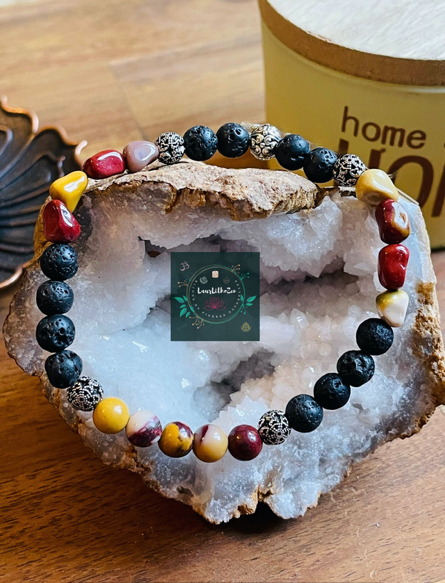 🌑🌺Bracelet en Jaspe mokaïte et Pierre de lave