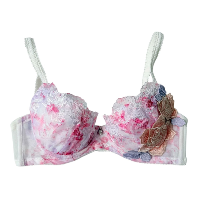 Purple multicolour floral appliqué Japanese Bra UK 34A 