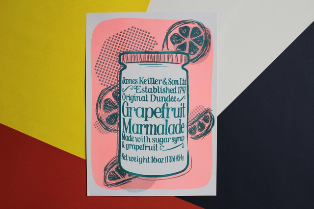 A piece 'n' Dundee Marmalade | A3 Risograph Print | Coral Orange &amp; Teal