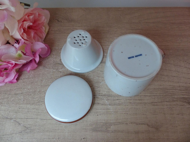 Tisanière en grès émaillé moucheté fleuri, tasse avec filtre décor botanique jaune, vert et orange Vintage, cadeau fête femme anniversaire