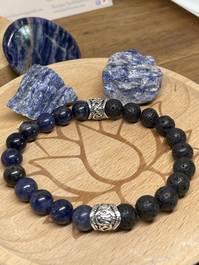 🌑 🌊Bracelet Pierre de lave et Sodalite