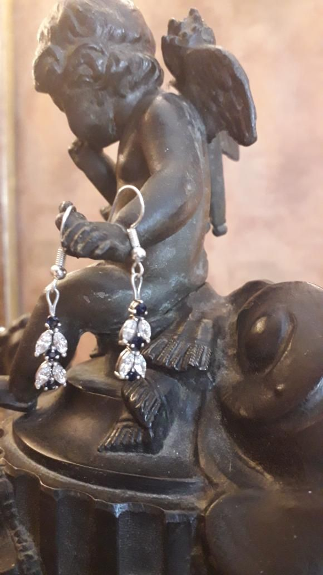 Boucles d'oreilles saphir, zirconium,  argent 925