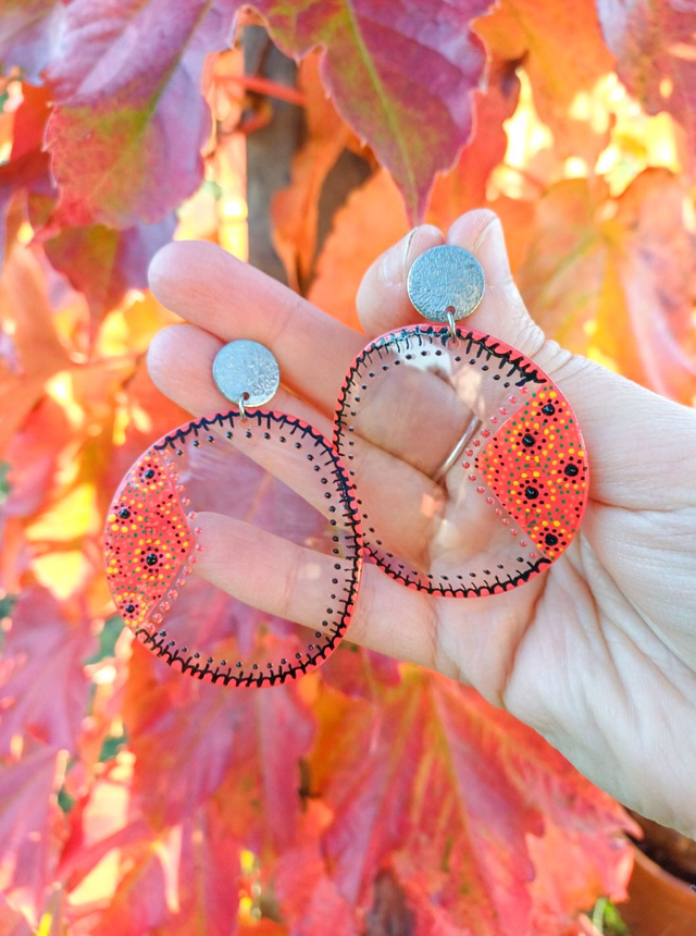 Collection Céleste -  Boucles d'oreilles verres de lunettes - nuances de rouge