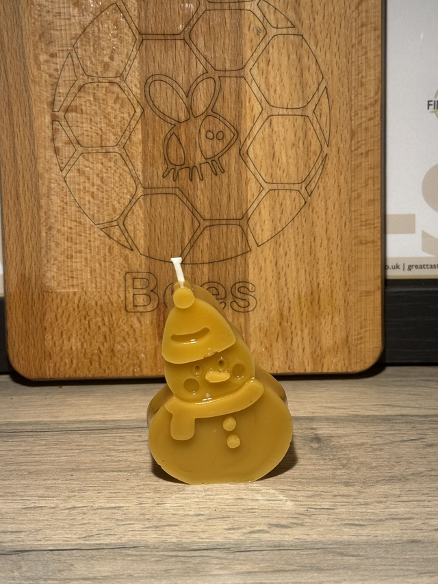 Small Flat Snowman Shaped Candle - 100% Beeswax