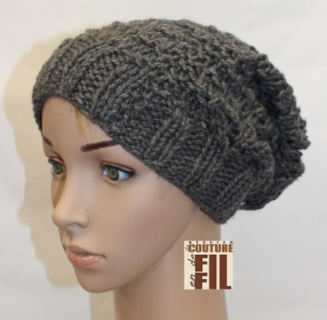  bonnet gris avec torsade souple et tombant