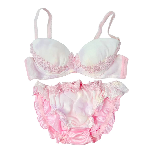Pink embroidered Japanese Bra + Underwear Set UK 32B  (1)