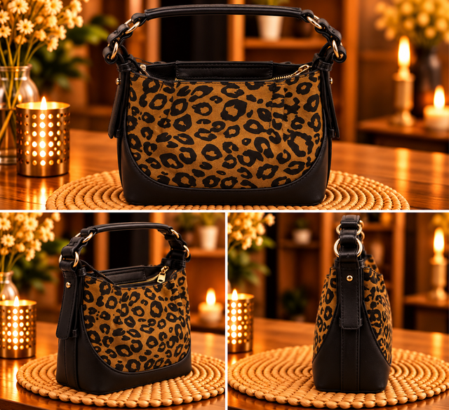 Sac à main léopard – Camel &amp; Noir