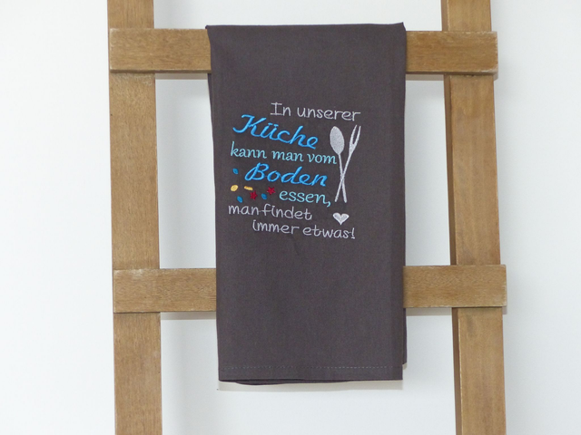 Geschirrtuch anthrazit „In unserer Küche...“