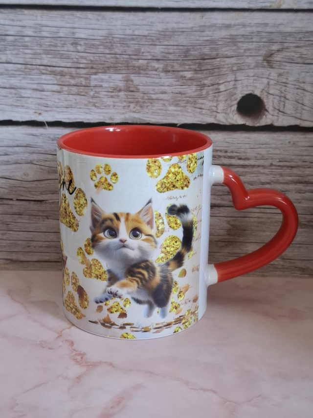 Mug coeur rouge chat tricolore