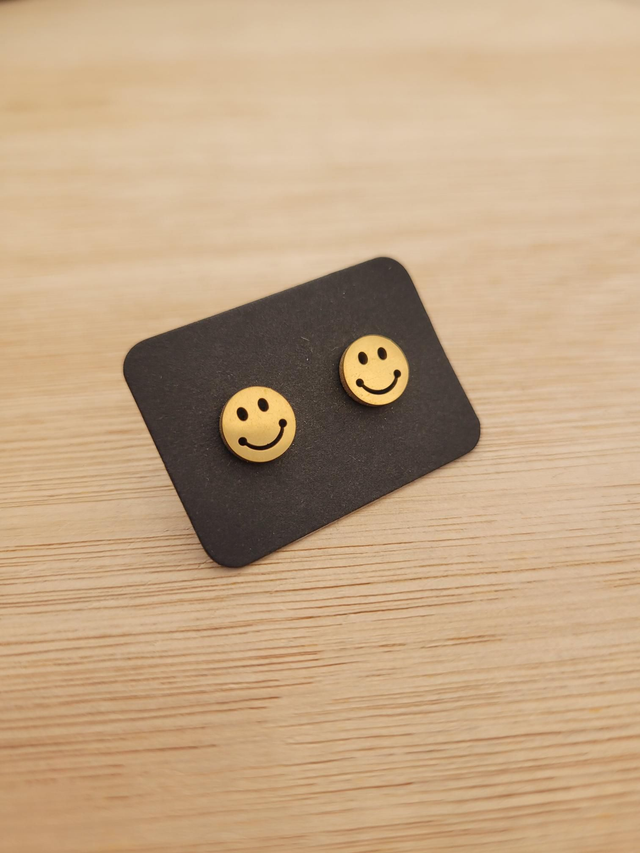 Gold stainless steel happy face stud earrings - SL-021