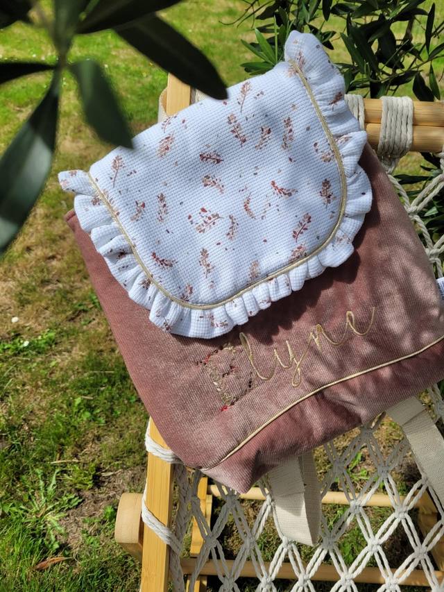 Sac à dos petites fleurs velours vieux rose 🌸