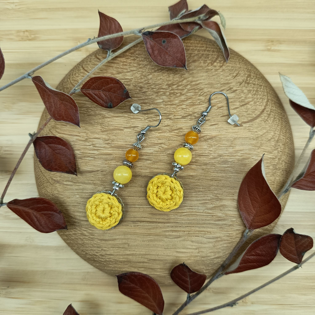 Parure jaune et argenté 2 - Boucles d'oreille pendantes jaune