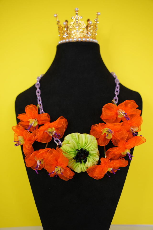  Fuchsia and Lime Silk Poppy Necklace 