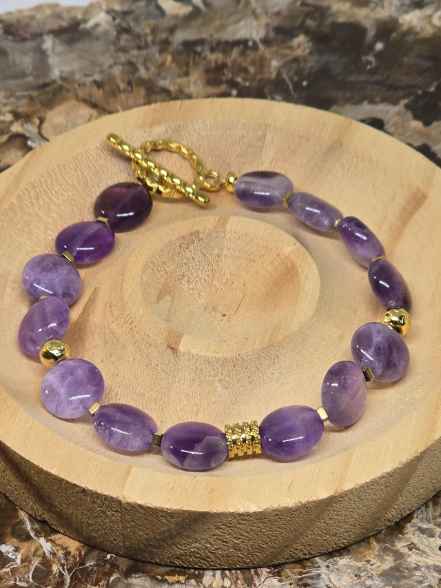 Bracelet Améthyste ronde plats 1 cm