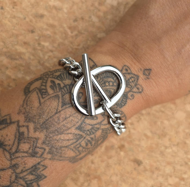 Bracelet/gourmette unisexe maille Gourmette 20.5 × 0.8 × 0.4 cm en acier inoxydable argenté (légèrement brossé) avec fermoir en T