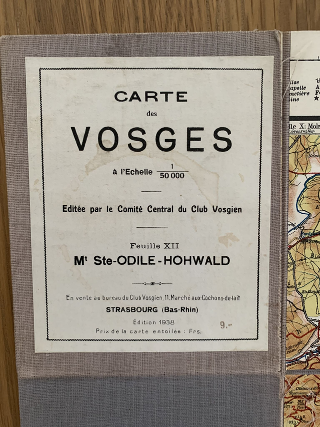 Map Carte des Vosges, Mt St Odile Hohwald, éditée par le Club Vosgien, 1938