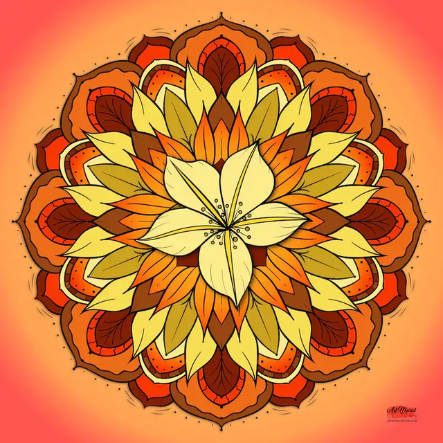 Mandala Floral Orange et Jaune – L’Art Lumineux qui Éveille Chaleur et Énergie Positive