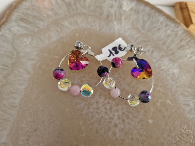 Boucles D'oreilles Acier Créoles Cœurs Cristal Agates Zirconiums