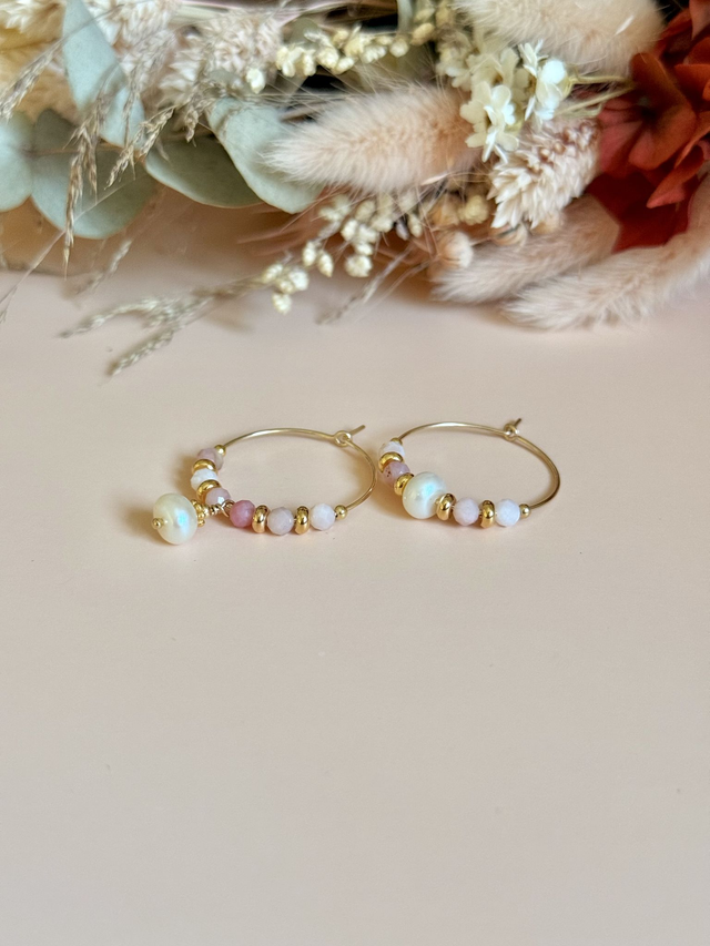 Créoles Opale rose, Perles Philippines, Collection "Envoûtante"