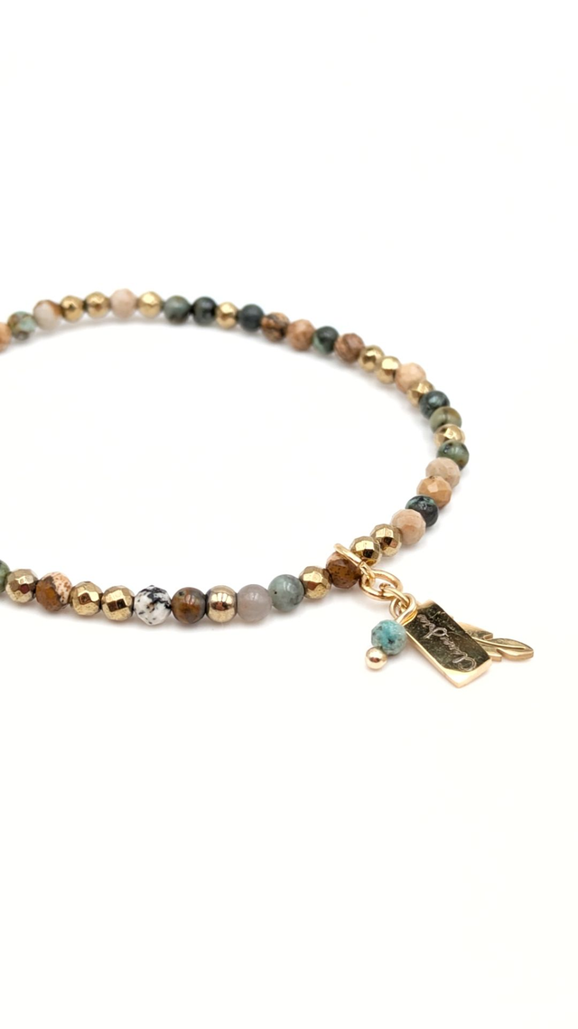 🌾 Bracelet Turquoise africaine, Jaspe paysage &amp; Hématite dorée – Plume