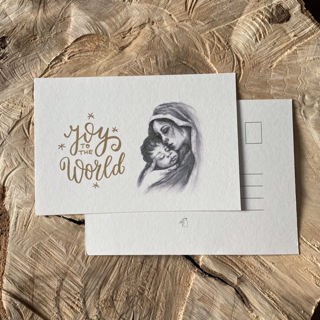 Kerst Postkaart Maria Joy to the World | zonder envelop | platte ansichtkaart Christelijke kerstkaart 