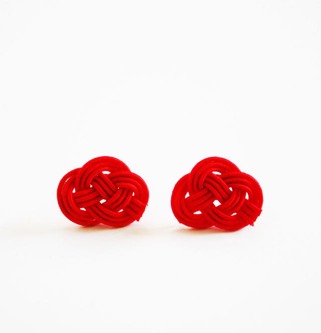 Japanese red earrings, Mizuhiki earrings, Light weight