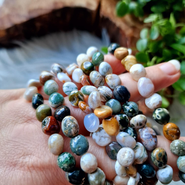 Ocean Jasper Pebble Beaded Bracelet 