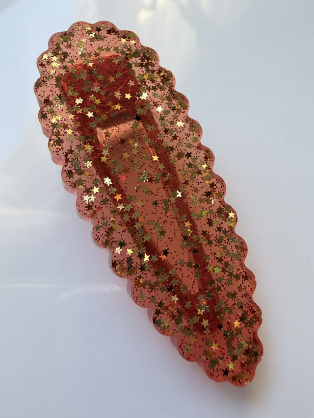 BARRETTE BRIQUE TRANSPARENT & ETOILES DOREES