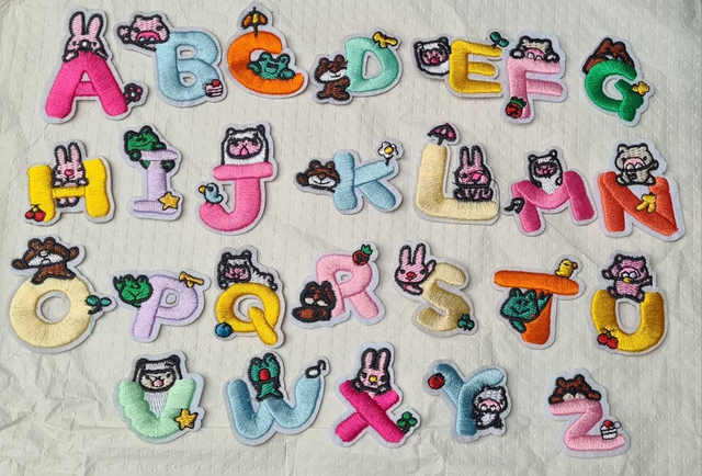 Alphabet embroidered letters with animals iron sew on