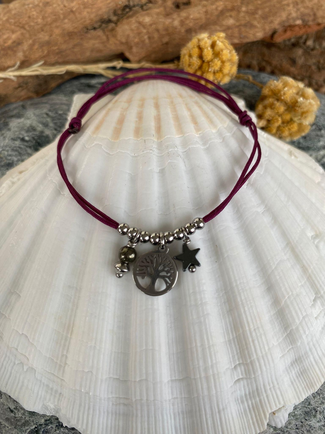 Bracelet CHIARA Bordeaux, arbre de vie et Pyrite
